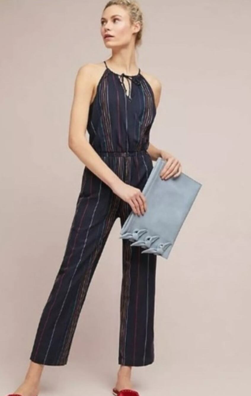 Dolan Anthropologie Navy Striped Sleeveless Romper Jumpsuit XL